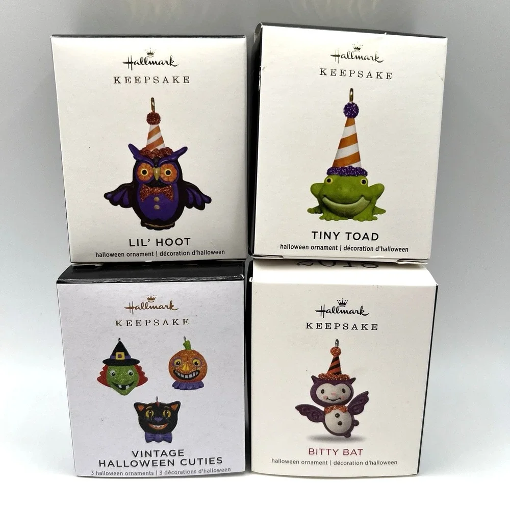 Hallmark Halloween Mini Ornaments Lot of 6 Vintage Cuties Lil Hoot Tiny Toad Bat